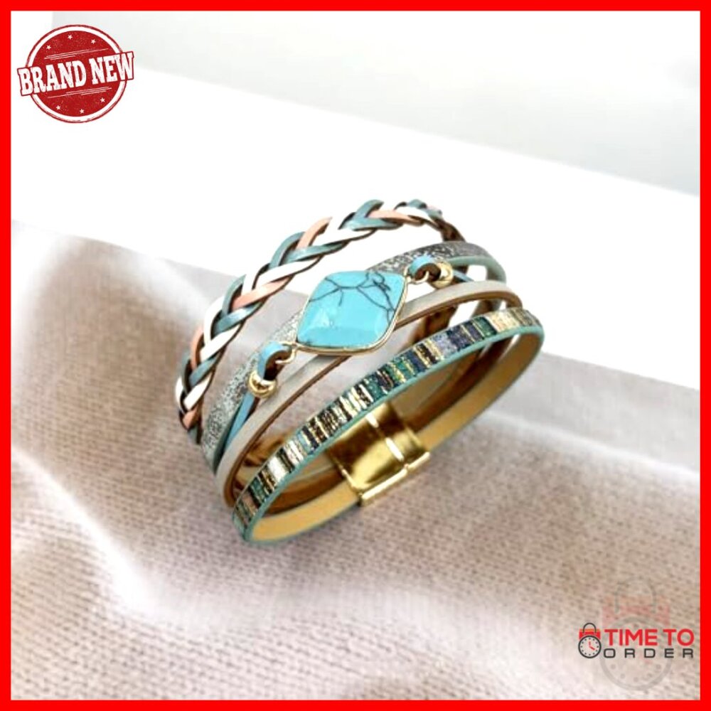 Leather Wrap Bracelet Multi-Layer Boho Stackable … - image 2